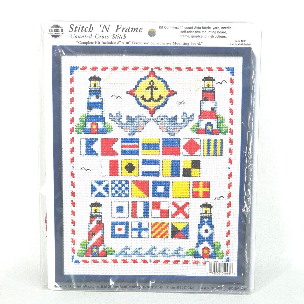 NMI Stitch N Frame 4095 Nautical Alphabet Counted Cross Stitch Kit 8x10 NEW NOS